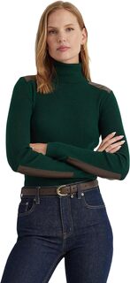Свитер Faux Leather-Trim Ribbed Turtleneck LAUREN Ralph Lauren, цвет Season Green