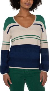 Блузон-свитер с V-образным вырезом и цветными блоками Liverpool Los Angeles, цвет Emerald Merchant Blue Combo