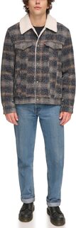 Куртка Varsity Two-Pocket Wool Blend/Faux Leather Jacket Levi&apos;s, цвет Blue Plaid (SKY) Levis