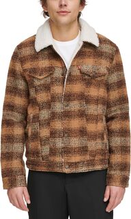 Куртка Varsity Two-Pocket Wool Blend/Faux Leather Jacket Levi&apos;s, цвет Brown Plaid (BOM) Levis