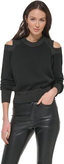 Свитер с длинными рукавами и вырезами на плечах DKNY, черный