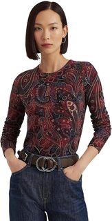 Хлопковая футболка с длинными рукавами в клетку с узором пейсли LAUREN Ralph Lauren, цвет Red/Black/Multi