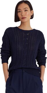 Хлопковый свитер арановой вязки LAUREN Ralph Lauren, цвет French Navy