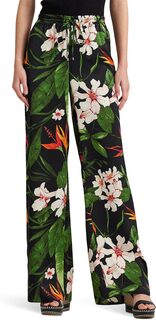 Широкие брюки из атласа-шармеза с цветочным принтом LAUREN Ralph Lauren, цвет Black/Green/Multi