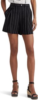 Плиссированные льняные шорты в тонкую полоску LAUREN Ralph Lauren, цвет Black/Cream
