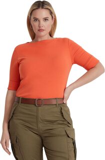 Рубашка из хлопковой вуали в геометрическую полоску больших размеров LAUREN Ralph Lauren, цвет Fuchsia/Orange/Multi