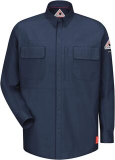 Комфортная тканая рубашка iQ Series с накладными карманами и длинными рукавами Bulwark FR, темно-синий