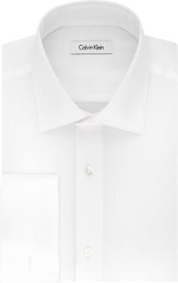 Мужская классическая рубашка стандартного кроя без железа с французскими манжетами с узором «елочка» Calvin Klein, белый