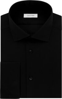 Мужская классическая рубашка приталенного кроя без железа с французскими манжетами с узором «елочка» Calvin Klein, черный