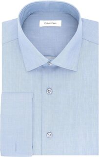 Мужская классическая рубашка приталенного кроя без железа с французскими манжетами с узором «елочка» Calvin Klein, синий