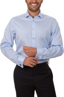 Мужская классическая рубашка приталенного кроя с раздвинутым воротником с узором «елочка» без железа Calvin Klein, синий