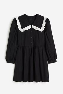 Платье H&amp;M Dobby-weave With Peter Pan Collar, черный H&M