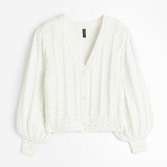 Кардиган H&amp;M Textured-knit Balloon-sleeved, кремовый H&M