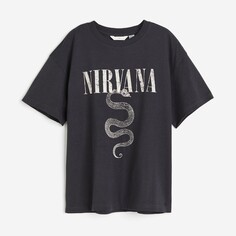 Футболка H&amp;M Oversized Printed Nirvana, темно-серый H&M