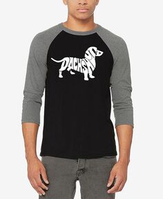 Мужская бейсбольная футболка с надписью «Такса» с рукавами реглан LA Pop Art, цвет Gray, Black