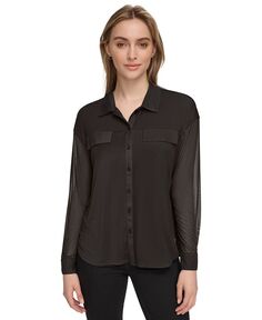 Женская сетчатая рубашка на пуговицах спереди Calvin Klein, черный