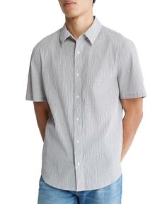Мужская рубашка стандартного кроя с короткими рукавами в мятую клетку Calvin Klein, черный