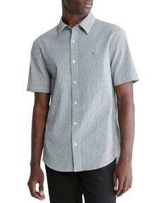 Мужская рубашка стандартного кроя с короткими рукавами в мятую клетку Calvin Klein, серый