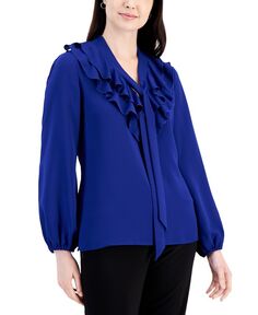 Женская блузка с рюшами и завязками на воротнике Kasper, синий