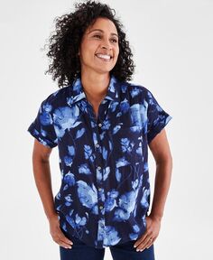 Женская рубашка из хлопковой марли с принтом Style &amp; Co, синий