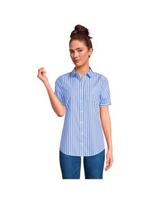 Женская рубашка с короткими рукавами без морщин, без железа, Фаворит Lands&apos; End, синий