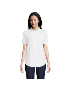 Женская рубашка с короткими рукавами без морщин, без железа, Фаворит Lands&apos; End, белый