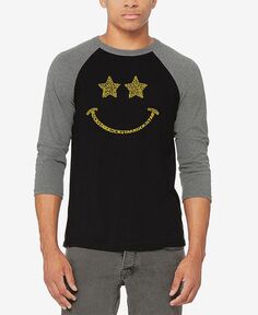 Мужская бейсбольная футболка с надписью Rockstar Smiley и рукавами реглан LA Pop Art, мультиколор