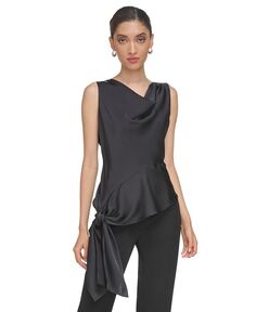 Женская асимметричная блузка без рукавов с завязками на подоле Calvin Klein, черный