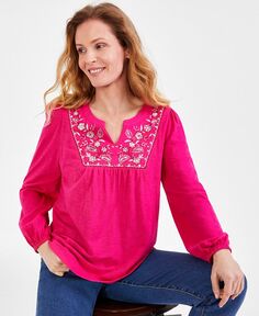 Женская хлопковая блузка с вышивкой и украшением Style &amp; Co, розовый