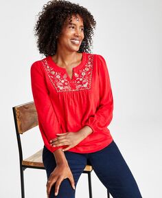 Женская хлопковая блузка с вышивкой и украшением Style &amp; Co, красный