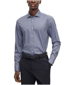 Мужская рубашка обычного кроя с принтом Hugo Boss, цвет Open Blue