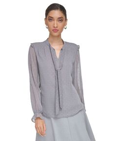 Женская блузка с завязками и длинными рукавами и клипсами в горошек Calvin Klein, серый