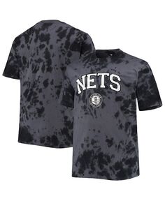 Мужская черная футболка Brooklyn Nets Big and Tall Marble Dye Tonal Performance Profile, черный