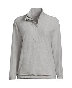 Женская рубашка Popover с длинными рукавами и молнией спереди Lands&apos; End, серый