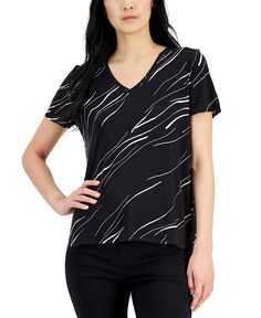 Женская футболка с v-образным вырезом с принтом Alfani, черный