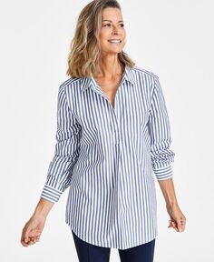 Женская хлопковая рубашка-туника с разрезом Style &amp; Co, цвет Stripe Blue
