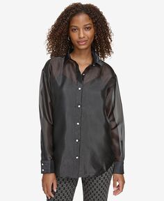 Женская блузка из органзы с воротником KARL LAGERFELD PARIS, черный