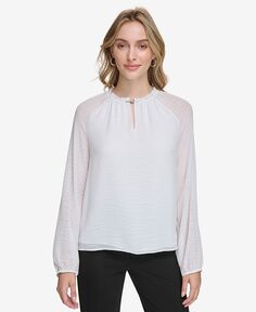 Женская блузка с фактурной вырезкой и длинными рукавами Calvin Klein, белый