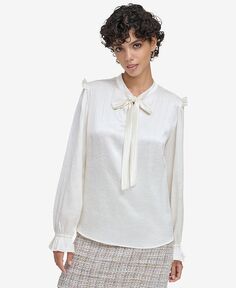 Женская фактурная блузка с рюшами и завязками на воротнике Calvin Klein, слоновая кость/кремовый
