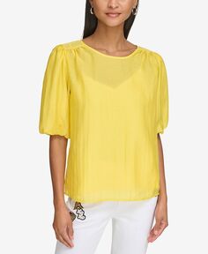 Женская блузка из органзы с пышными рукавами KARL LAGERFELD PARIS, желтый