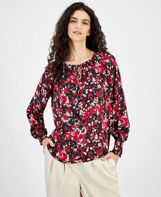 Женская крестьянская блузка с цветочным принтом Bar III, мультиколор
