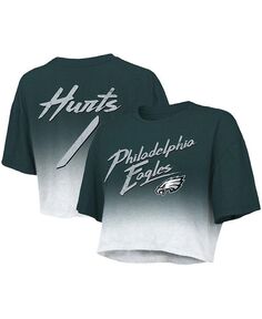 Женские нитки Jalen Hurts Зелено-белая футболка Philadelphia Eagles с капельным красителем Имя и номер игрока Укороченная футболка Tri-Blend Majestic, зеленый