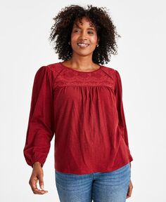 Женская хлопковая блузка кружевной вязки Style &amp; Co, красный