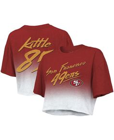 Женские нитки Джордж Киттл Скарлет, белая футболка San Francisco 49ers Drip-Dye с именем и номером игрока, укороченная футболка Tri-Blend Majestic, красный