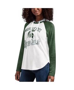 Женская бело-зеленая футболка с капюшоном и длинными рукавами Michigan State Spartans From the Sideline реглан G-III 4Her by Carl Banks, зеленый