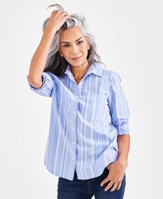 Женская хлопковая рубашка на пуговицах Style &amp; Co, цвет Blue Stripe