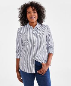 Женская хлопковая рубашка на пуговицах Style &amp; Co, цвет Stripe White