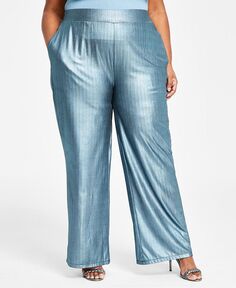 Модные широкие брюки цвета металлик больших размеров Nina Parker, синий