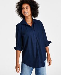 Женская хлопковая рубашка-туника с разрезом Style &amp; Co, цвет Industrial Blue