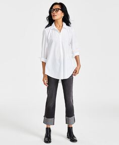 Женская хлопковая рубашка-туника с разрезом Style &amp; Co, белый